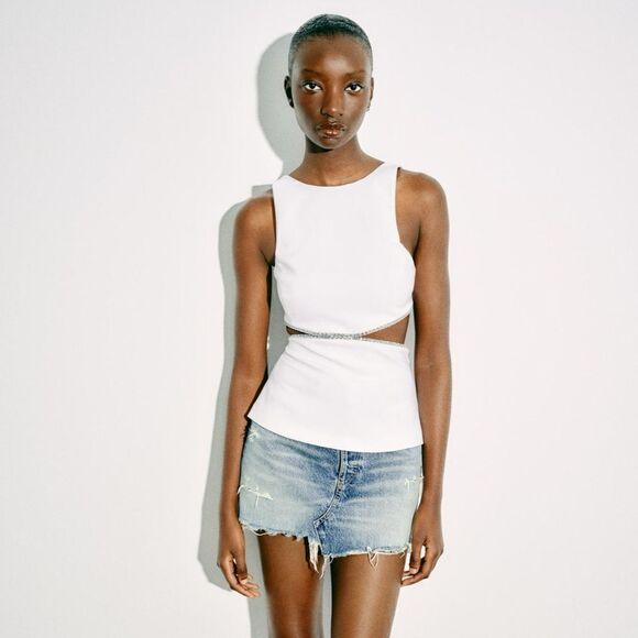 ZARA JEWEL CUT OUT TOP - Picture 4 of 12